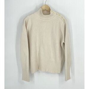J. Jill Womens XL Mock Neck Pullover Sweater‎ Buttons on Shoulder Rubbed Beige